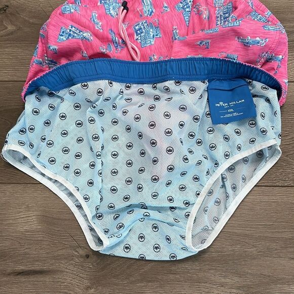 Peter Millar 8” Seaside Positano Paradise Lined Swim Trunks Pink Blue Size XXL - Picture 6 of 11